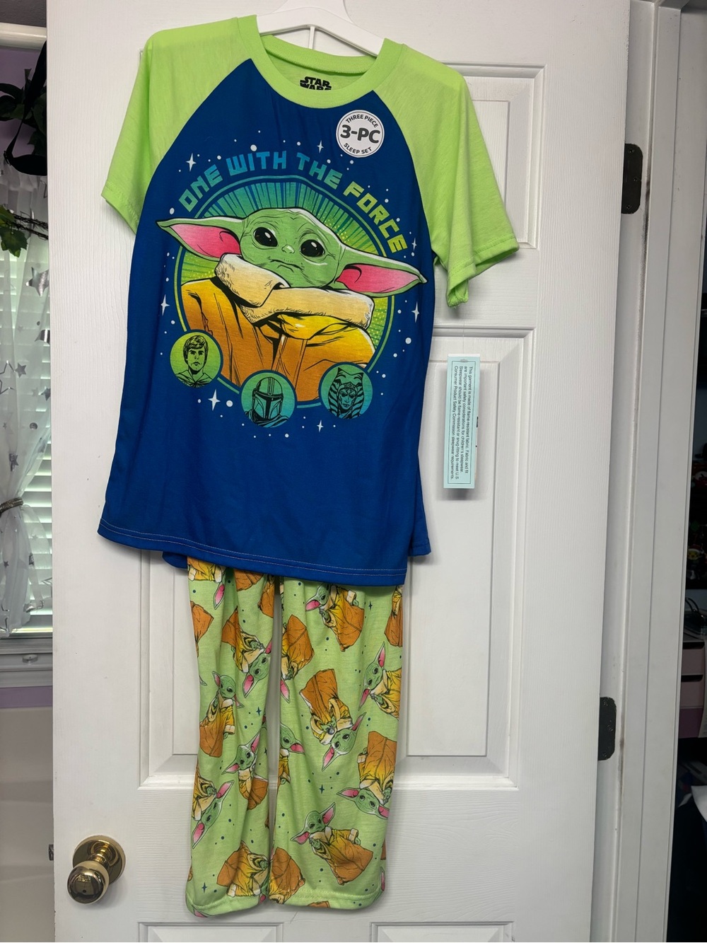 Star Wars Grogu Kids 3-Piece Pajama Set - Blue & Lime Green